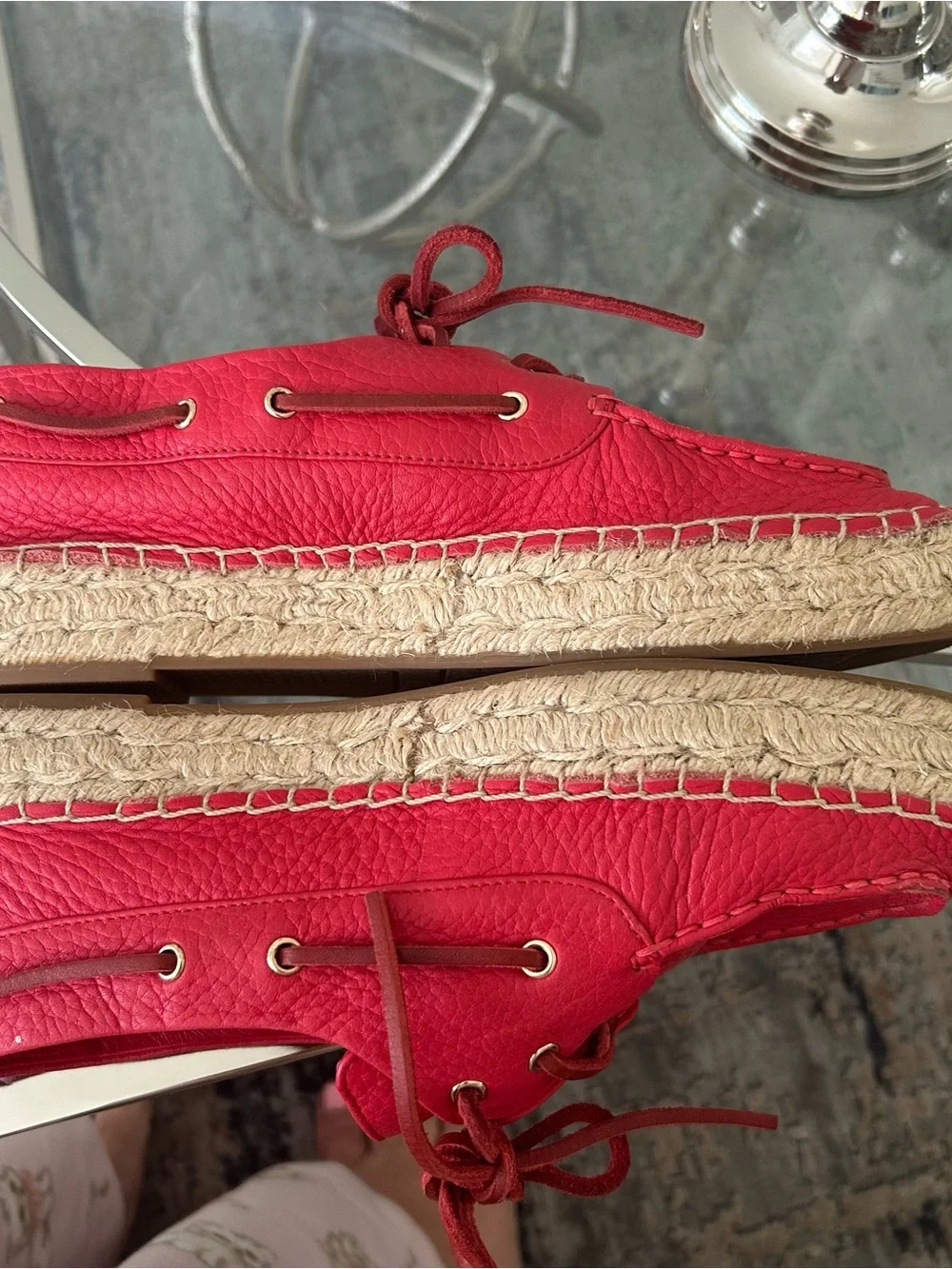 Tory Burch Red Women's Leather Espadrille Boat Shoes